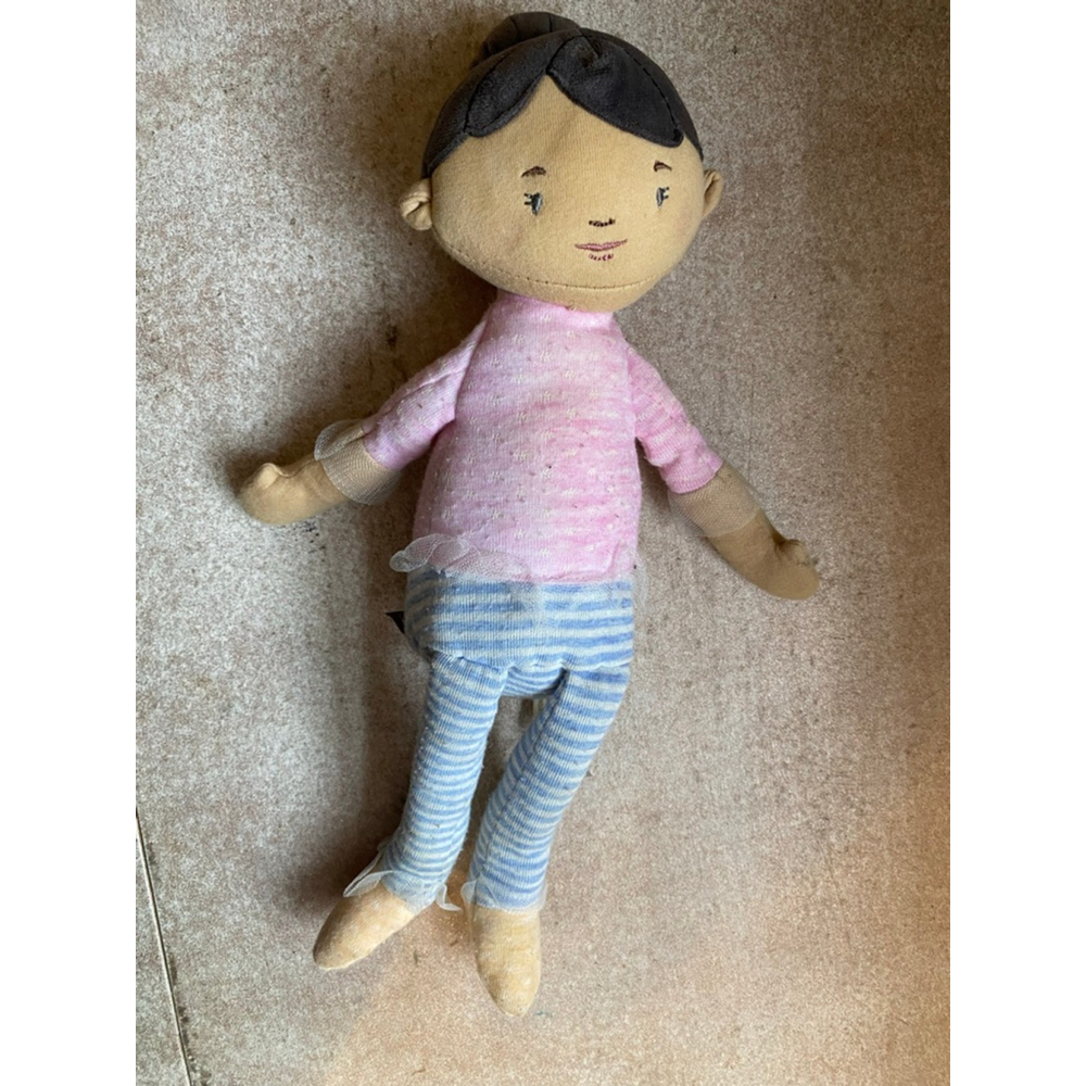 DEMDACO SOFT CLOTH DOLL Pink Top Blue Striped Leggings Sweet Plush Girl Toy Boho